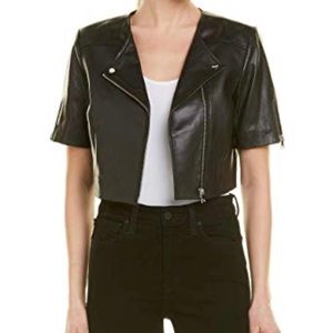 Lamarque S/S black leather crop jacket size XS